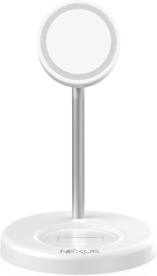 NEXUS NexusMag Wireless Charger, 15W Fast Charge, 2 in 1 MagSafe Charging Stand, Lightweight, Compatible with iPhone 16/15/14/13/AirPods Pro/Galaxy S25 Ultra/Pixel 9 Pro (No AC Adapter)