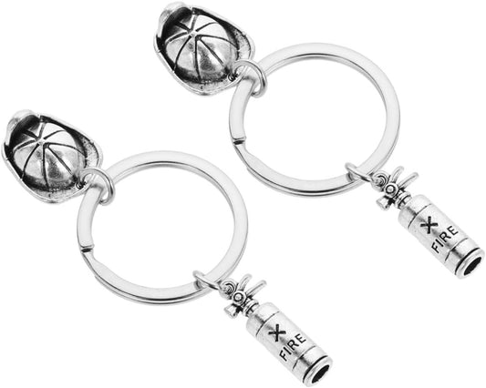 Beavorty Fireman Keychain Set Fire Extinguisher Backpack Ornament Fireman Helmet Keyring
