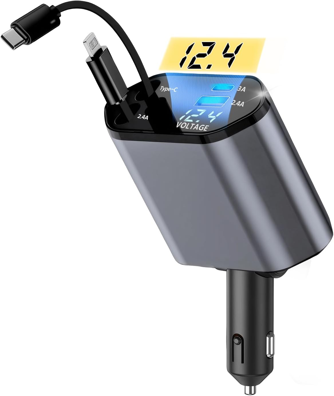 Sweetone Retractable Car Charger, Portable Car Charger 66 W Cigarette Lighter Socket USB C, Charger Adapter for Car Mobile Phone, Car Charger Compatible with iPhone/Samsung Galaxy/iPad
