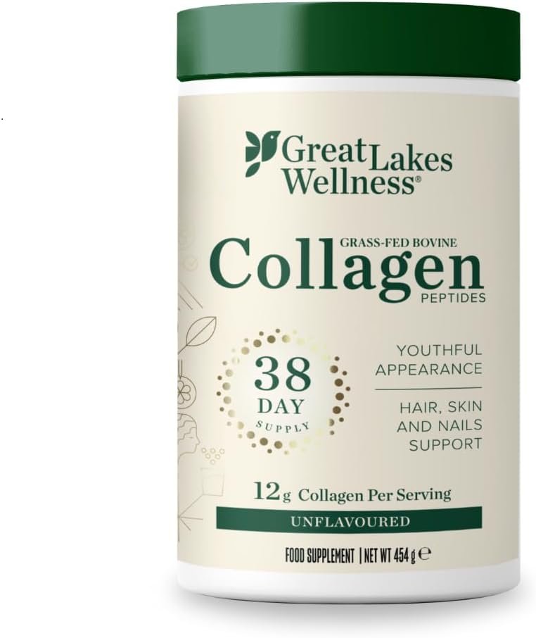 Great Lakes Wellness Collagen Peptides Powder - Unflavored - Quick Dissolve Hydrolyzed, Hormone & Antibiotic Free, Non-GMO, No Preservatives - 454g