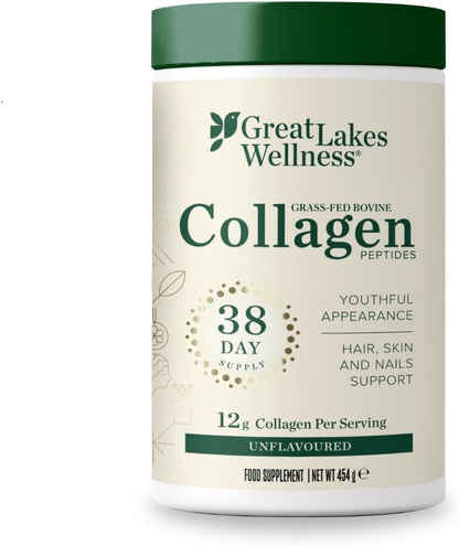 Great Lakes Wellness Collagen Peptides Powder - Unflavored - Quick Dissolve Hydrolyzed, Hormone & Antibiotic Free, Non-GMO, No Preservatives - 454g