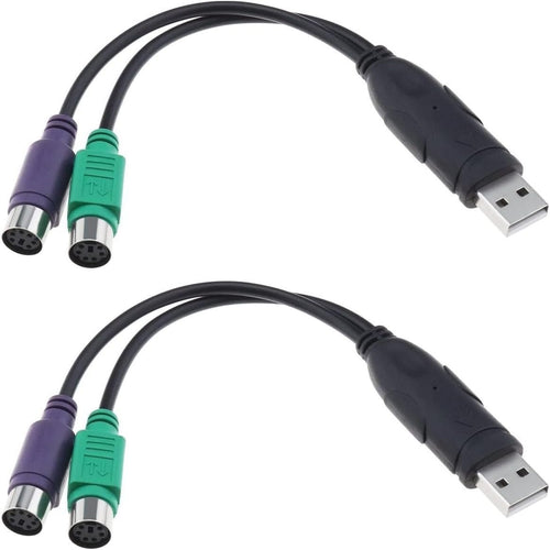 2PCS PS2 to USB Adapter PS2 Keyboard and Mouse to USB Converter Cables Y Splitter Adapter Plug and Play Built-in USB IC Support PS2 Port of KVM Switch (20cm)