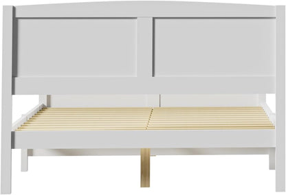 Oikiture Double Bed Frame with Headboards and Footboards Pine Wood Bed Frame Platform Bed, White