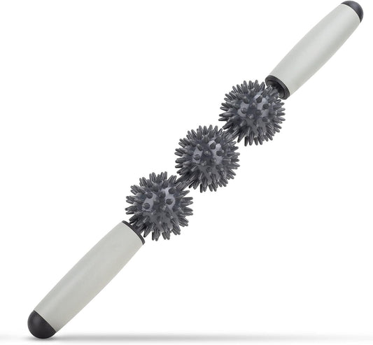 Massage Roller Stick with Spiky Balls. 40cm Muscle Roller Leg Arm Neck Calf Foot Massager. Deep Tissue Trigger Point Tool for Myofascial Release Physical Therapy Pain Relief Body Recovery (Gray)
