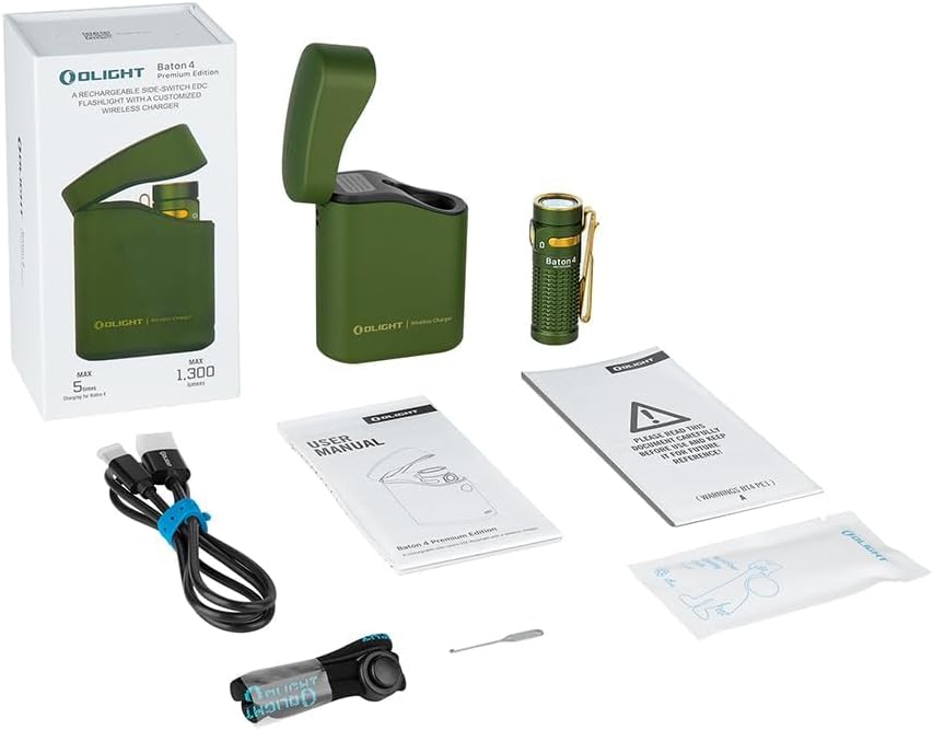 OLIGHT Baton4 Premium Edition Compact Handheld Torch Max 1300 Lumens with Charging Box Pocket-Size for Household and Mountaineering (OD Green)