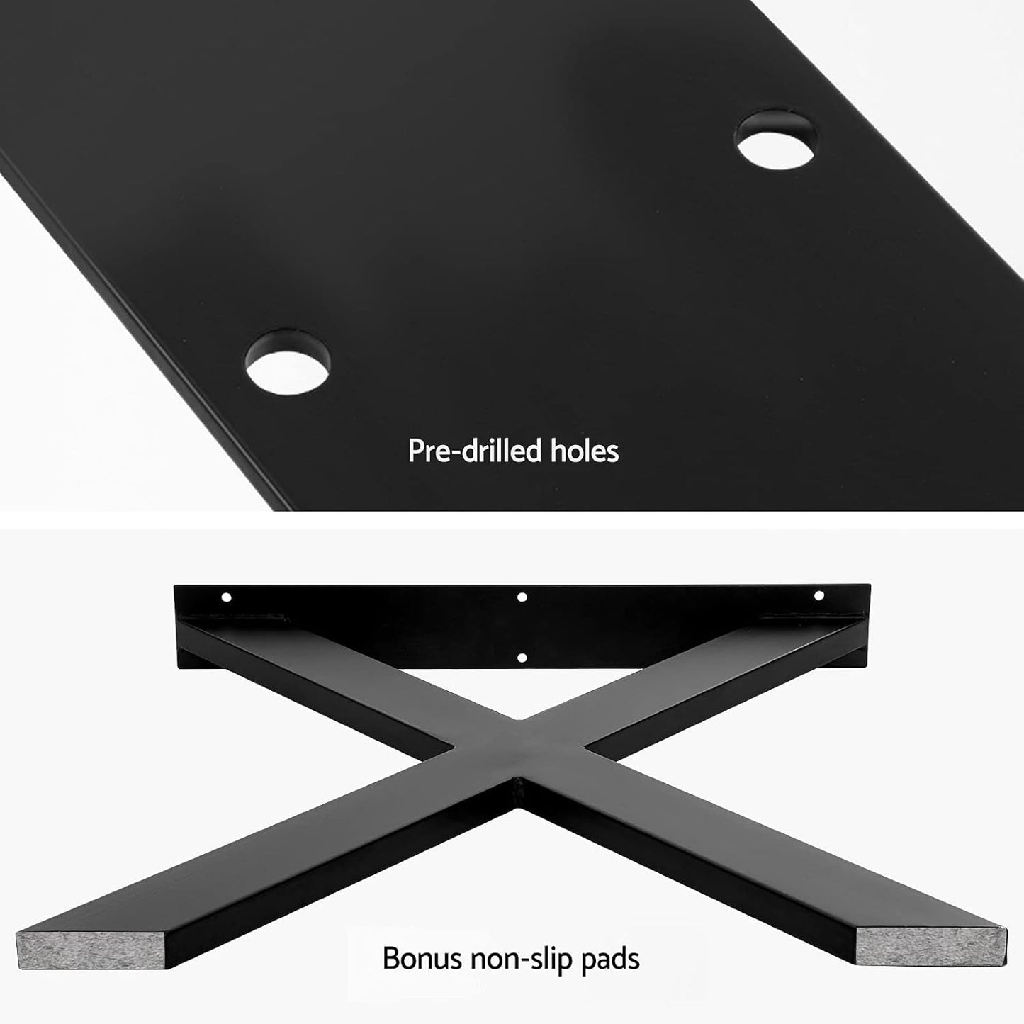 Artiss Table Legs, Set of 2 Metal Dining Coffee Desk Bench Leg Home Office Kitchen Work Furniture, with Feet Pads 200kg Capacity Pre-drilled Holes 71 x 60cm Black