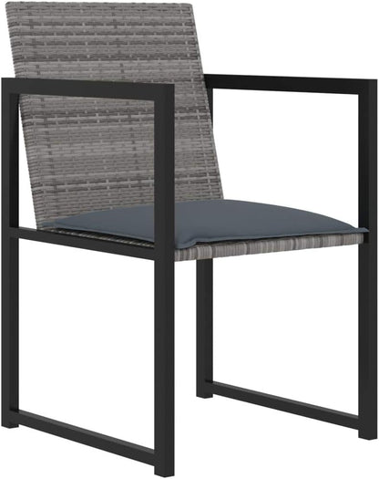 vidaXL Modern Poly Rattan Outdoor Dining Set with Cushions, Grey - Perfect for Patio or Garden, Featuring Tempered Glass Tabletop and Powder-Coated Steel Frames
