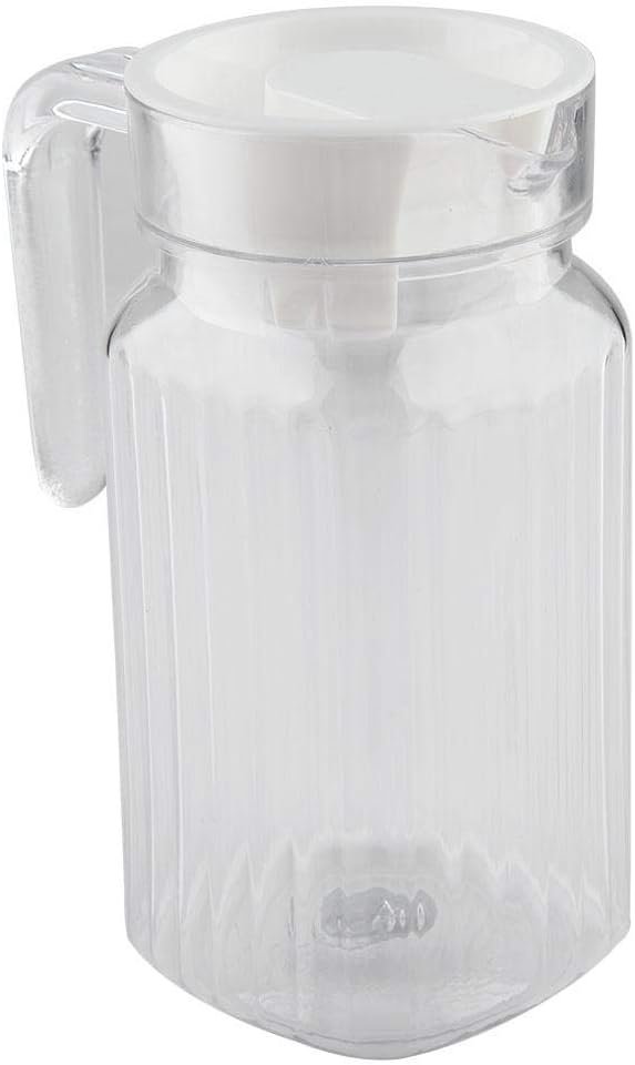 Water Juice Pitcher, 500ml Acrylic Beverage Drink Pitcher with Lid and Handle Ribbed Striped Juice Bottle Glassware Drinkware Water Ice Cold Dispenser for Bar Home Application