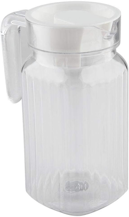 Water Juice Pitcher, 500ml Acrylic Beverage Drink Pitcher with Lid and Handle Ribbed Striped Juice Bottle Glassware Drinkware Water Ice Cold Dispenser for Bar Home Application