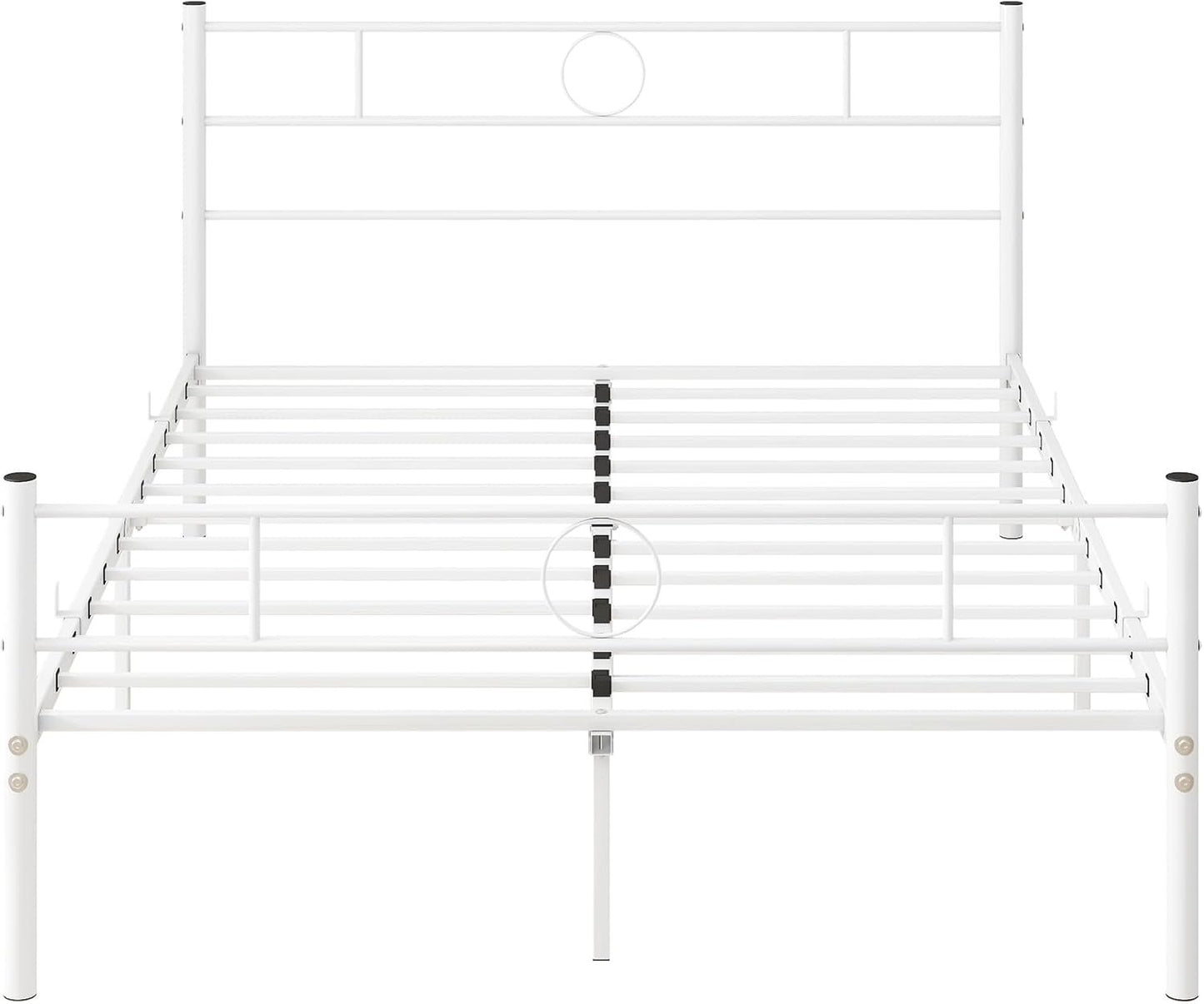 VECOCHO Full Size Metal Bed Frame with Headboard/Double Platform Bed Frame No Box Spring,Strong Steel Slat Support/Full Mattress Foundation Bed/Easy Assembly/Noise Free/White