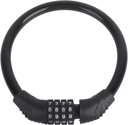 Bike Lock, Bike Locks Cable Bike Lock with ABS Lock 4 Digit Number Steel Cable Bike Lock High Security for Cycling Outdoors (Black)