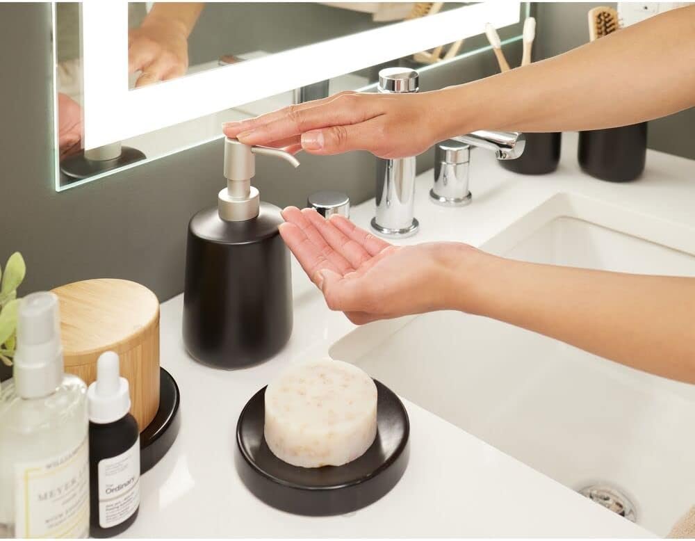 iDesign Eco Vanity Ceramic Refillable Short Soap Dispenser, Matte Black