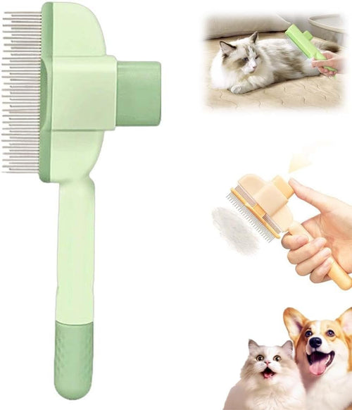 Self-Cleaning Pet Flea Comb Grooming Brush, Cat Dog Brush for Massaging and Cleaning Shedding Pet Hair, Pet Grooming Brush for Short& Long Hair, Pet Flea Comb forr Cats & Dogs (Green)