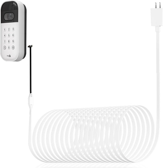 iTODOS 20ft/6m Power Cable and Adapter for myQ Smart Garage Door Video Keypad, Weatherproof Outdoor Flat Charging Cable Continuously Charging Your Video Keypad