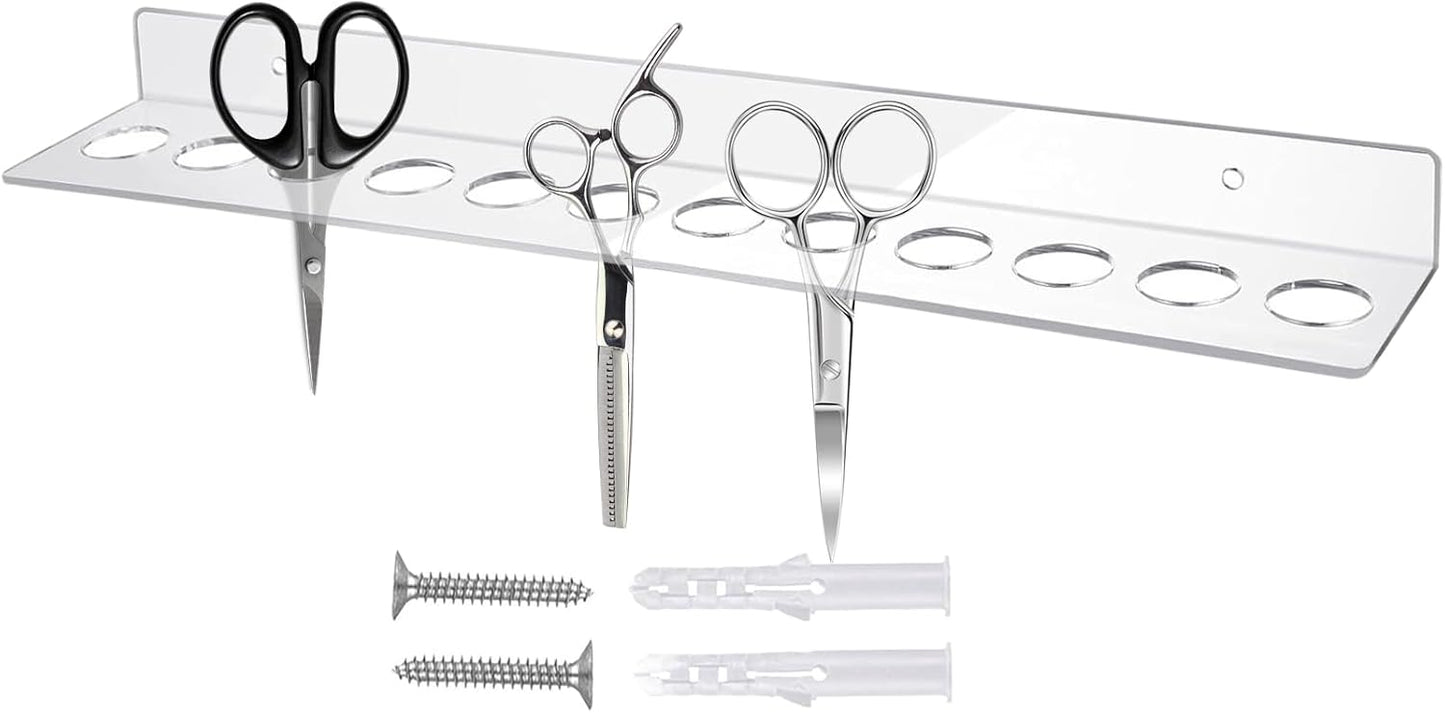 Generico Scissor Holder for Groomers, Comb Holder Organizer, Acrylic Wall Mount Rack with 12 Slots, Storage Case Hanger for Hairstylists, Salon, Garage, Professional and Home Use, 39x 6.5x 3cm