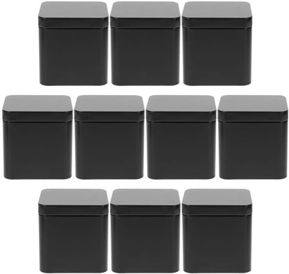 Luxshiny 10pcs Black Square Metal Tin Containers for Storage, Portable Airtight Tea Canisters for Loose Leaf Tea, Multi-Purpose Small Storage Boxes for Candy, Medicine, and Accessories