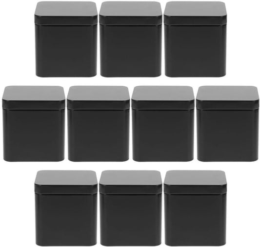Luxshiny 10pcs Black Square Metal Tin Containers for Storage, Portable Airtight Tea Canisters for Loose Leaf Tea, Multi-Purpose Small Storage Boxes for Candy, Medicine, and Accessories