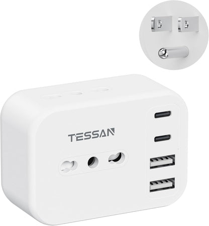 TESSAN American Plug Adapter, US Type B Plug with 2 USB A and 2 USB C