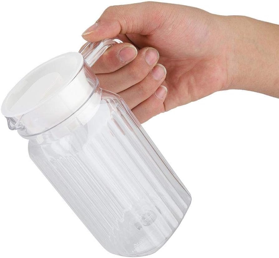 Water Juice Pitcher, 500ml Acrylic Beverage Drink Pitcher with Lid and Handle Ribbed Striped Juice Bottle Glassware Drinkware Water Ice Cold Dispenser for Bar Home Application