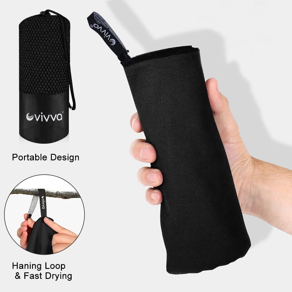 Vivva Microfibre Towel Travelï¼ŒCamping Towels Set of 3, Quick Drying Bath Towels, Sports Fitness Reversible Fleece Quick Drying Towels for Gym, Pool, Yoga, Beach, Outdoor Travel (Black)