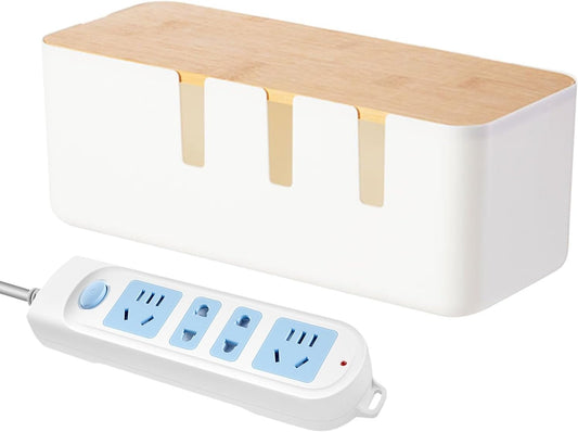 Cable Box Organizer,Wire Box | Wooden Cover Cord Case for Surge Protection for Home Kitchen Media Center Living Room Workstation Computer Desk