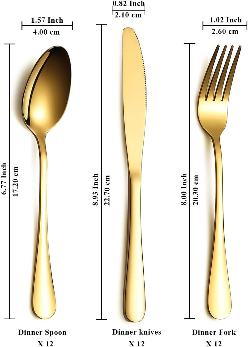 ReaNea Gold Cutlery Set 36 Pieces Service for 12, Stainless Steel Titanium Gold Flatware Set Include Knives Spoon Forks Set, Silverware Set, Serving Utensil Set
