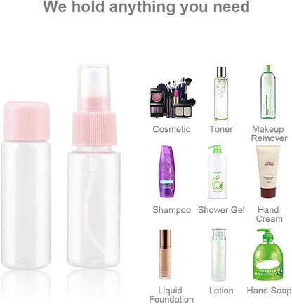 Travel Bottles Kit, Leak Proof Portable Toiletry Containers Set, Clear BPA Free PET Cosmetic Containers for Lotion, Shampoo, Cream, Soap, Set of 11 (Pink, Pack of 1)