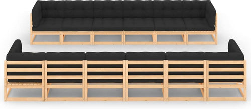 Homgoday Set Salotto Giardino 12pz Cuscini Antracite Legno Massello Pino, Salotto da Giardino Salottino, Lettini Prendisole, Divano Letto Mobili, Lettini da Giardino per Balcone Esterno