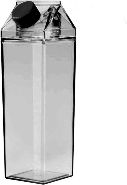 1000ml/34oz Cute Leakproof Clear Milk Carton Water Bottle Portable Drinkware for Outdoor Climbing Tour or Camping