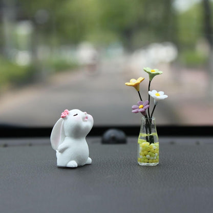 Generic Set of 2 Cute Mini Bunny and Daisy Flower Vase Car Rearview Mirror Ornaments Funny Dashboard Decorations Kawaii Car Interior Accessories for Women Gifts