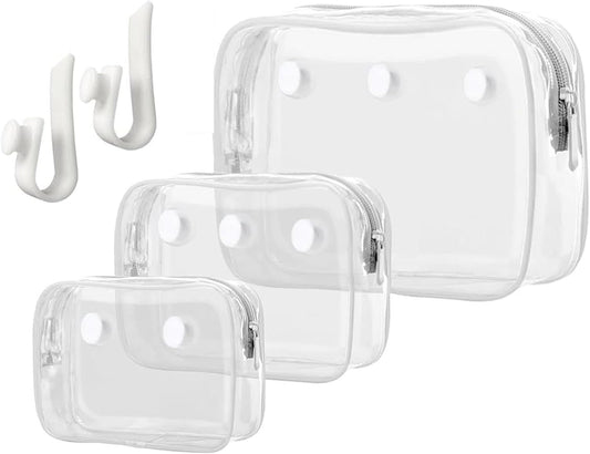 3Pcs Clear Pouch for Bogg Beach Tote Bag with 2 Insert Hooks, Accessories for Bogg Bags Travel Makeup Clean Toiletry Brush Organizer Cosmetic Divider Storage Inner Pouch(Color:White)
