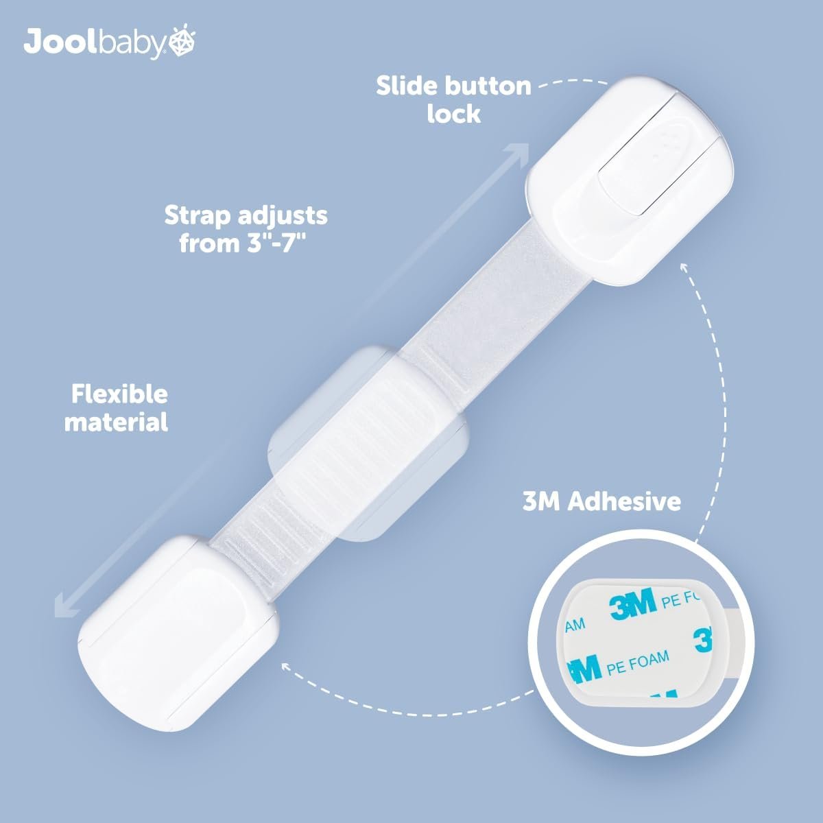 Child Safety Strap Locks (4 Pack) for Fridge, Cabinets, Drawers, Dishwasher, Toilet, 3M Adhesive No Drilling - by Jool Baby
