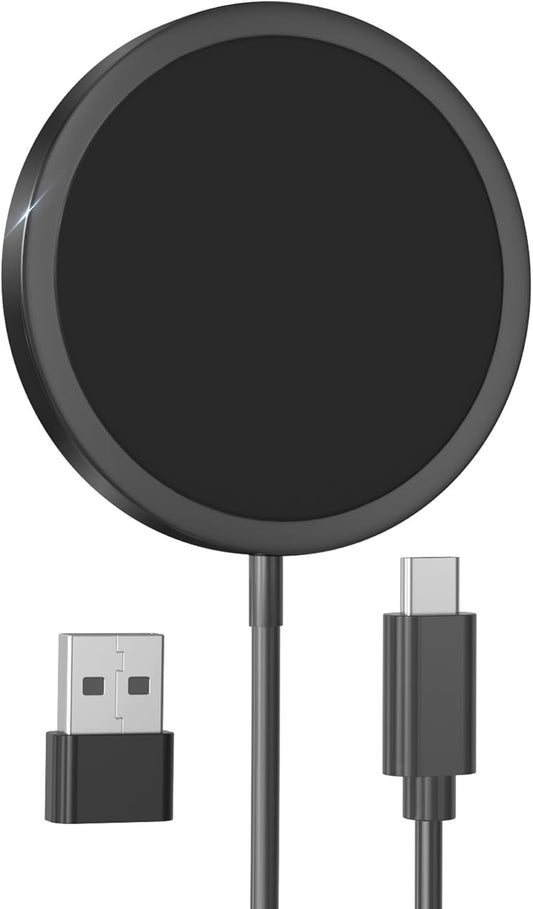Magnetic Wireless Charger,Compatible with iPhone 16/15/14/13/12 Pro Max Plus Mini and AirPods 3/2/Pro, Charging Pad with USB-C Cable and USB-A Converter