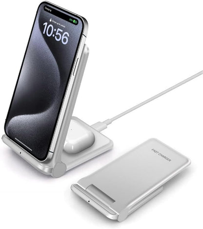 VNBBT 2 in 1 Wireless Charger, 20W Fast Wireless Charging Stand Dock for iPhone 16 Pro Max/16/15/15 plus/14/13/12/11/XS/XR,AirPods 3/Pro 2,Samsung Galaxy S24/S23/S22/S21/Note,Galaxy Buds, White
