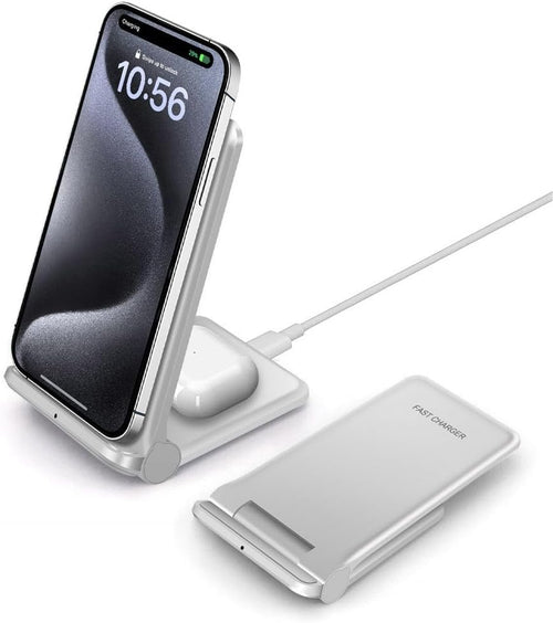 VNBBT 2 in 1 Wireless Charger, 20W Fast Wireless Charging Stand Dock for iPhone 16 Pro Max/16/15/15 plus/14/13/12/11/XS/XR,AirPods 3/Pro 2,Samsung Galaxy S24/S23/S22/S21/Note,Galaxy Buds, White