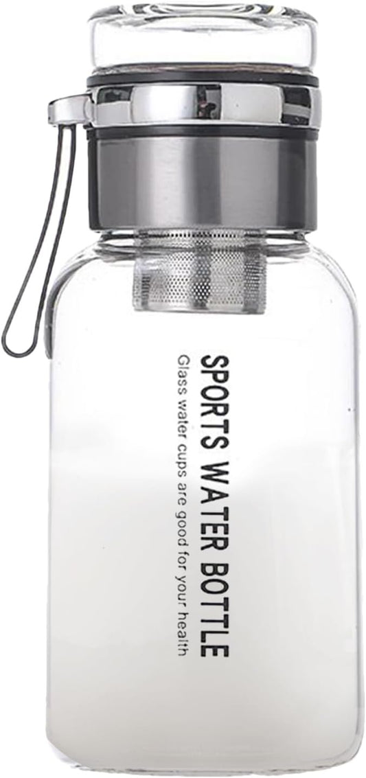 Sports Water Bottle Glass - Clear Glass Water Bottle Drinkware - Flask with Tea Strainer, Large Capacity Jug Storage Containers, Cup for Juice Milk Tea Coffee