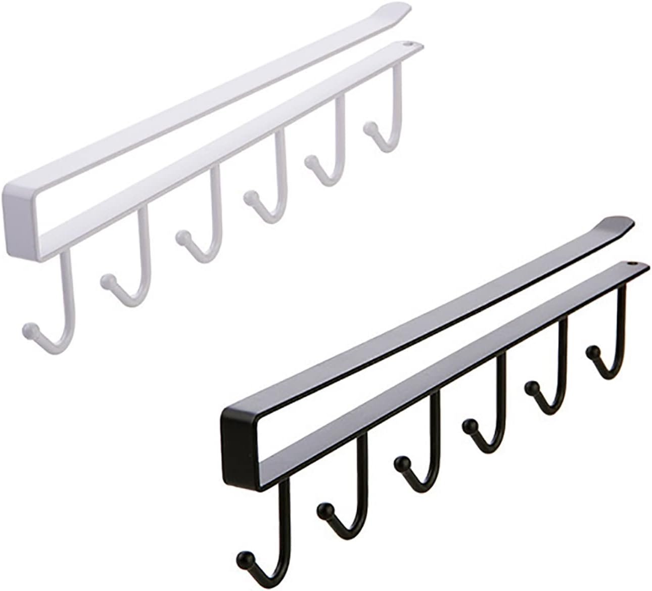 2 Pack Hanging Hooks Rack Cup Holder Under Cupboard Cabinet Coffee Mug Holder 6 Hooks Drilling Free Coffee Cups Holder Kitchen Utensil Storage Organizer Hook Rack