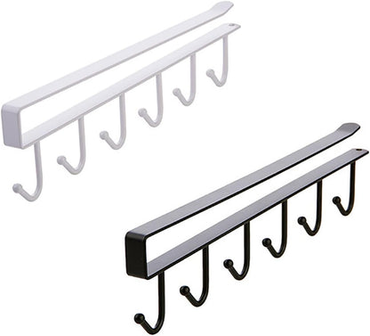 2 Pack Hanging Hooks Rack Cup Holder Under Cupboard Cabinet Coffee Mug Holder 6 Hooks Drilling Free Coffee Cups Holder Kitchen Utensil Storage Organizer Hook Rack