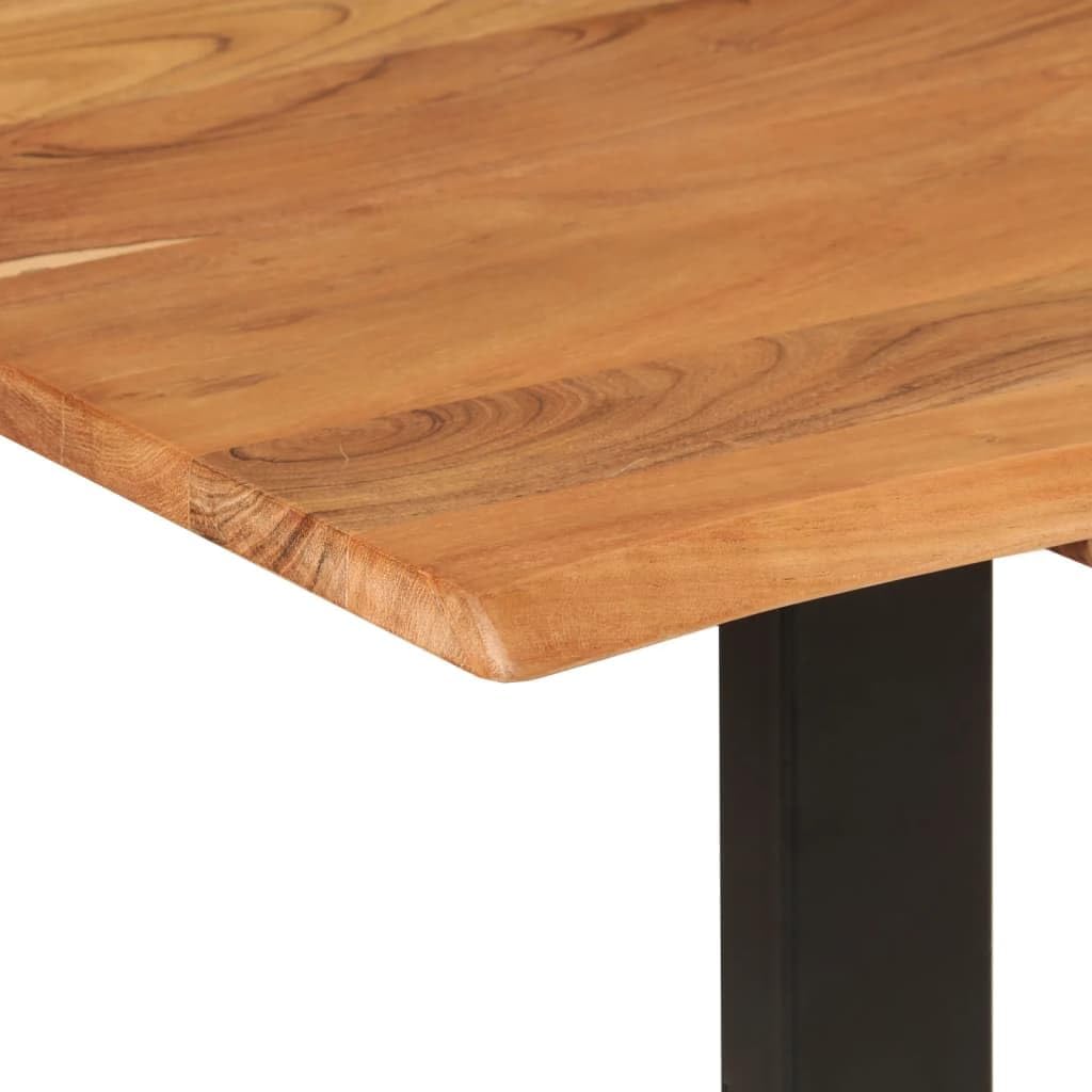 vidaXL Rectangular Solid Acacia Wood Dining Table - Industrial Style Kitchen & Dining Room Furniture with Powder-Coated Steel Legs - Rustic Design - Brown Black.