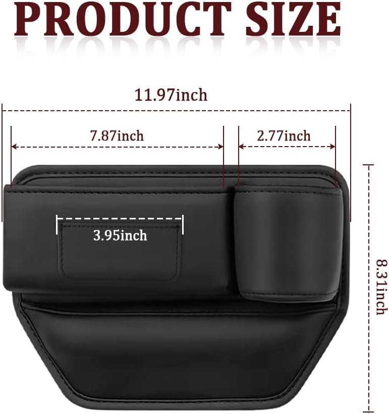 Car Seat Gap Filler Organizer With Cup Holder - Storage Box for Most Cars, SUV (Black, Passenger Side)