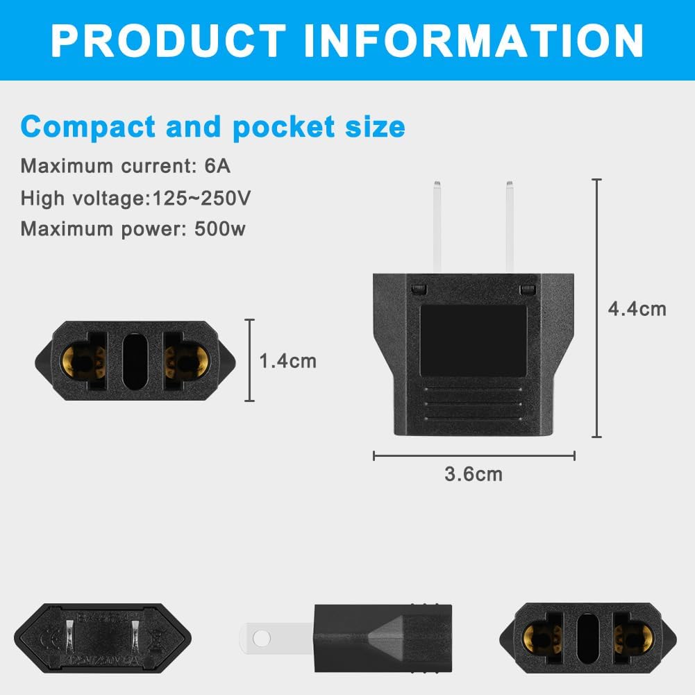 AXFEE 4 Pieces Travel Adapter, Universal European to American Pina Adapter, Italy to US Adapter, American Plug Adapter, for Europe/USA/US/China/Japan/Canada/Mexico
