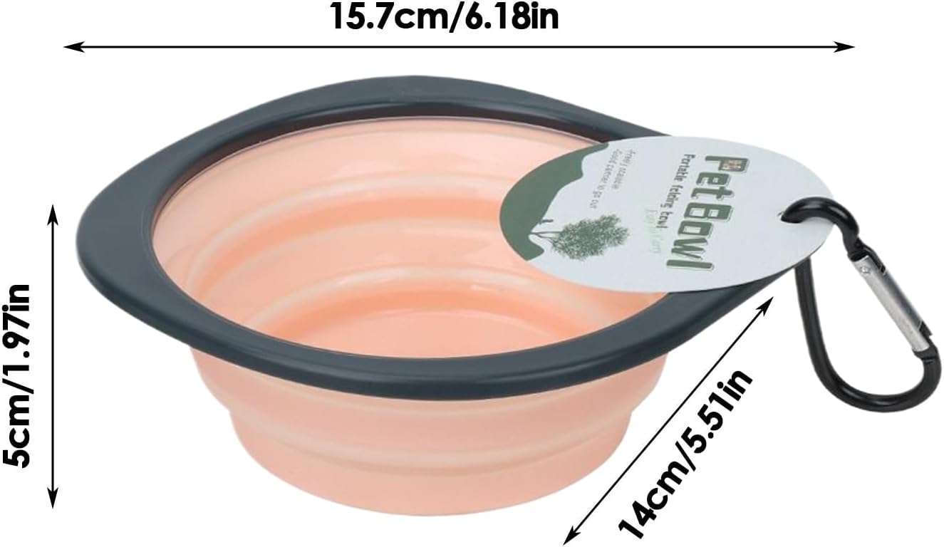 Foldable Dog Bowl - Silicone Dog Bowls | Portable Water Bowl Folding Dish | Water-Resistant Dog Pet Feeding Watering Dish with Carabiner Clip, Feeding Supplies for Outdoor Traveling Hiking Walking