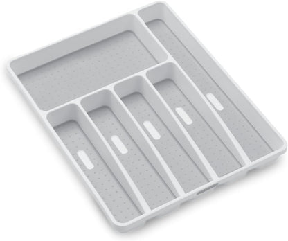 Madesmart Classic 6-Compartment Plastic Silverware Tray for Drawers, Cutlery and Utensil Tray Kitchen Drawer Organizer, White