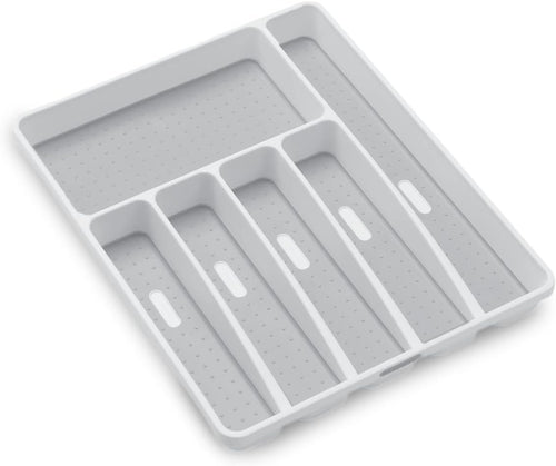 Madesmart Classic 6-Compartment Plastic Silverware Tray for Drawers, Cutlery and Utensil Tray Kitchen Drawer Organizer, White