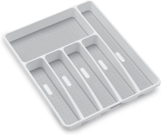Madesmart Classic 6-Compartment Plastic Silverware Tray for Drawers, Cutlery and Utensil Tray Kitchen Drawer Organizer, White