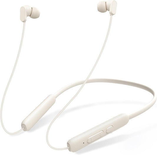 TONEMAC N18 IPX7 Waterproof Sports Bluetooth Earphones with ENC Microphone, Wireless Headphones with Soft Neck, 20 Hours Autonomy, Ergonomic Design for Gym, Running, Fitness (White)