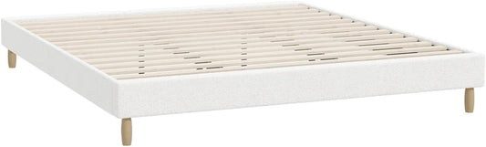OIKITURE Bed Frame with Wooden Slats, Metal Bed Frame with Boucle Fabric Covers, Platform Bed Base King Size for Bedroom Home Decor, King Bed Frame Home Furniture