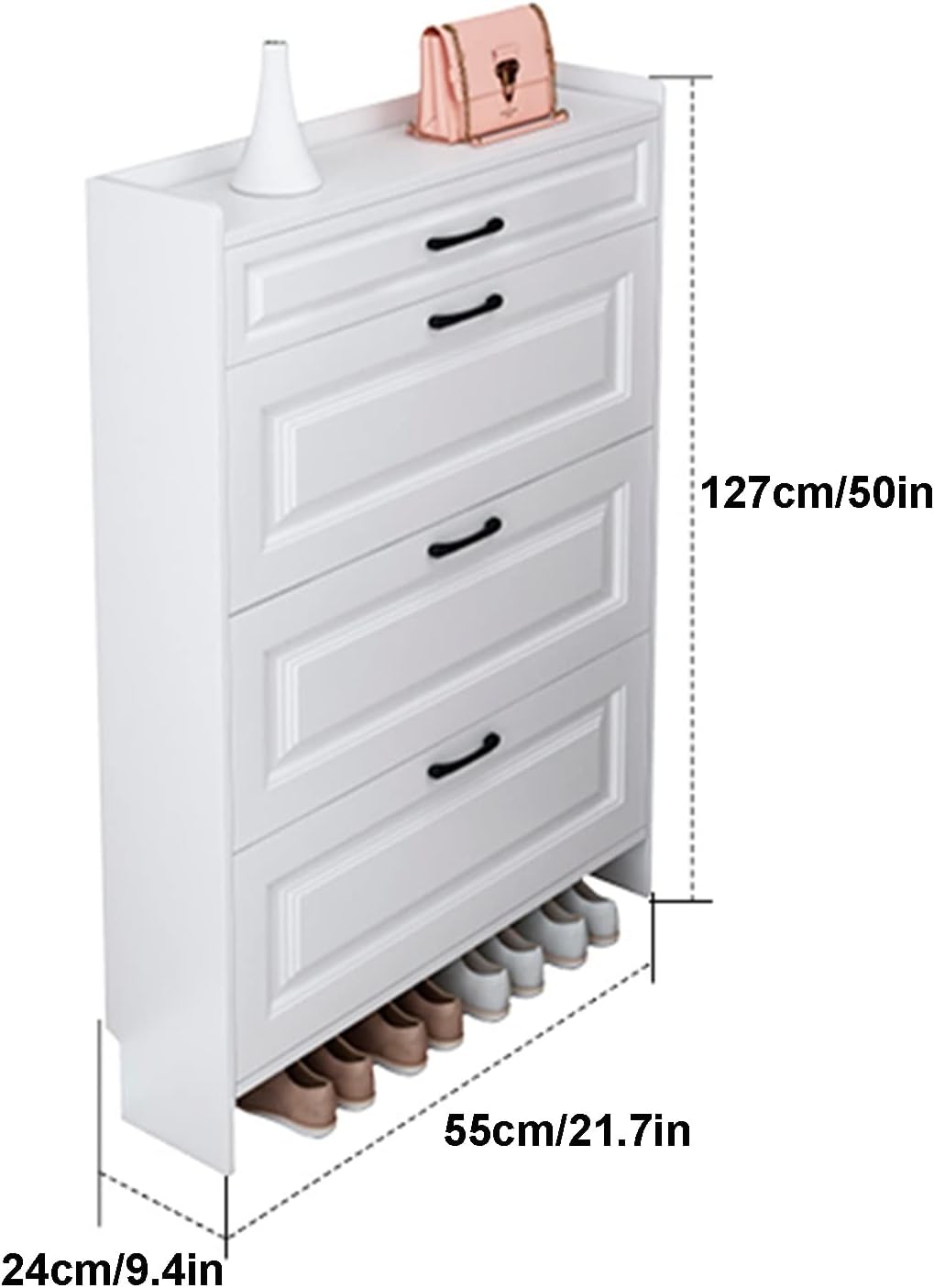 Generico Scarpiera Moderna e Sottile con 2 cassetti, Organizer portaoggetti in Legno a 3 Ripiani, Elegante Mobile per Ingresso e Camera da Letto, Design Bianco Spesso per l'ingresso di casa.