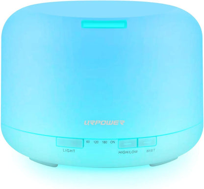 URPOWER Upgraded 500ML Essential Oil Diffuser Humidifiers Ultrasonic Aromatherapy Diffusers with 4 Timer Settings and Waterless Auto Shut-Off for Home Office Living Room Yoga Spa