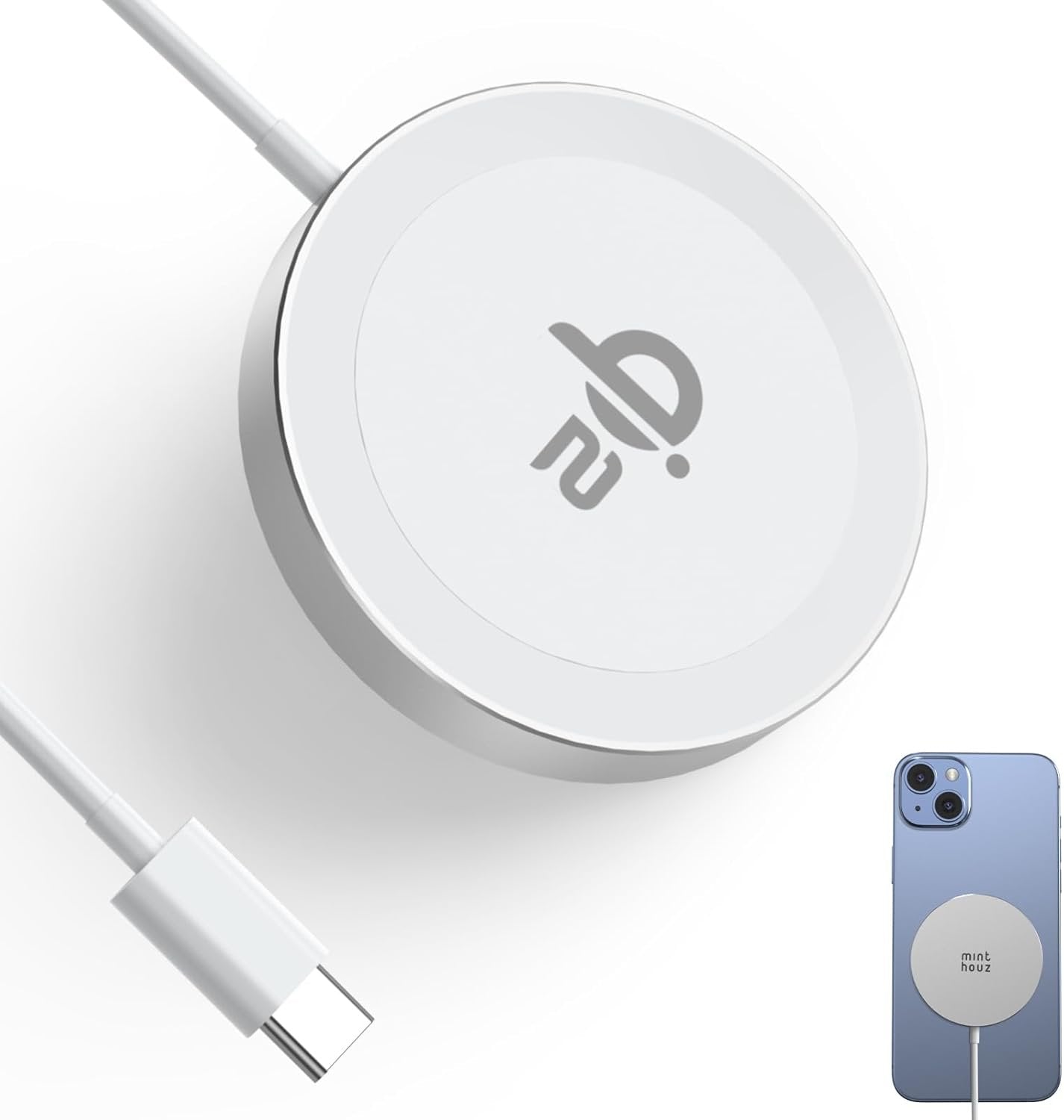 Minthouz Qi2 Magnetic Wireless Charger, Travel Mag-Safe iPhone Charger, Qi-Certified 15W Fast Charging, for iPhone 16/15/14/13/12 Full Series【Silvery】